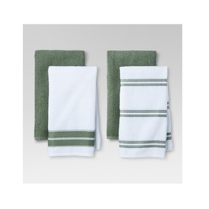 Torchon de cuisine antibactérien respirant de couleur verte à rayures imprimées 100% en coton biologique certifié GOTS Durable Eco protection - Product Image 1