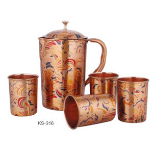 Jarra de agua de cobre hecha a mano con mango de metal de diseño clásico de vidrio, recipiente ecológico para uso en fiestas con aislamiento caliente/frío - Product Image 5