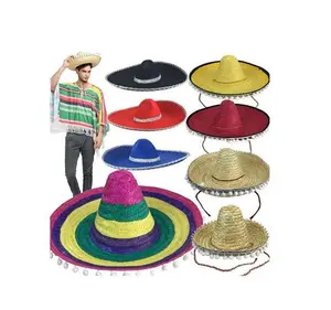 Chapéu de palha mexicano, chapéu da palha da palma do méxico sombero colorido, multicolorido e design, para homens e mulheres