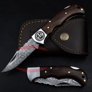 ISONZ-cuchillo plegable de acero de Damasco de alta calidad, cuchillo de supervivencia al aire libre, mango de concha Popular - Product Image 3