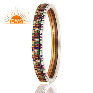 Conjunto de brazalete elegante con acento de circonita cúbica multicolor de plata de ley chapada en oro de 18 quilates para mujer, regalo para ella - Product Image 2