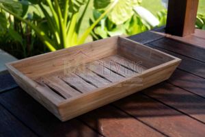 Muebles indonesios de madera maciza de teca de alta calidad, bandejas rectangulares para servir, manijas individuales ecológicas, restaurante, fiesta, comida - Product Image 4