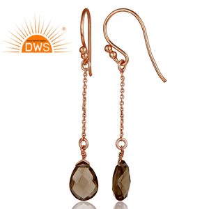 ธรรมชาติ Smoky ควอตซ์พลอยต่างหูผู้ผลิตเครื่องประดับอินเดียกุหลาบทองเงินสเตอร์ลิงห่วงโซ่ลดลงต่างหูเครื่องประดับ - Product Image 3