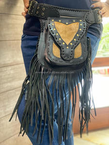 Black Leather Hip <b>Pocket</b> <b>Belt</b> Hand Stitched Waist Bags Hair on <b>Belts</b> Waist Bags Unisex - Product Image 6