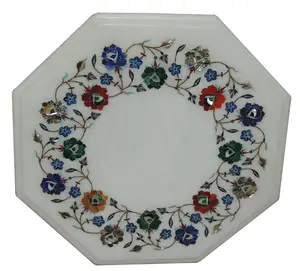 Incrustation de marbre intemporelle et dessus de table rond en travertin Meubles en pierre élégants pour la maison ou l'hôtel - Product Image 1