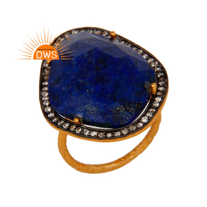 925 plata esterlina 18K chapado en oro Natural Cz y lapislázuli piedra preciosa anillo apilable joyería para mujer regalo para ella - Product Image 1