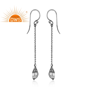 Boucles d'oreilles pendantes en argent sterling oxydé, coquillage, bijoux en argent uni, collection classique du fabricant - Product Image 2