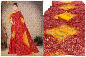 Premium Georgette tissu Designer Saree numérique Bandhani impression Double point séquence travail tuyauterie frontière indien pakistanais - Product Image 5