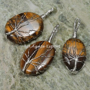 New Design Tiger Eye <b>Silver</b> <b>Wire</b> Wrapped Pendants - Product Image 1