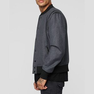 OEM Letterman Varsity <b>Jackets</b> <b>Patches</b> Custom Cheap Dark Black Wool Varsity <b>Jackets</b> With Genuine White Cow Leather Sleeves - Product Image 3