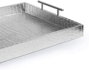 Plateau de service tendance pour la maison, les hôtels et les restaurants, plat et plateau de service, décor de couleur noire, plateaux de service en métal carré pour le thé et le café - Product Image 5