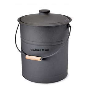 Seau à allume-feu en métal avec couvercle, seau à cendres rond pour jardin, seau à charbon de luxe en métal, article de jardinage classique et élégant - Product Image 5