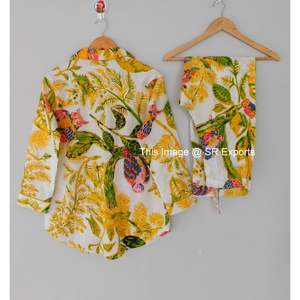 Ensemble de vêtements de nuit pour femmes, tenue de nuit, décontractée, demoiselle d'honneur, robe d'été, chemises, pyjamas, ensemble bohème en coton assorti - Product Image 3