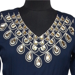 Elegante modesto azul Abaya ecológico bambú/algodón orgánico ropa musulmana tradicional con mangas DE TRABAJO DE CUENTAS bordadas - Product Image 3