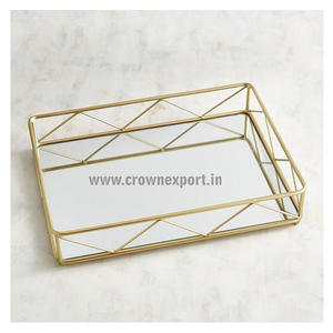 <b>Mirror</b> Serving <b>Tray</b> With Handle <b>Gold</b> Color Round Glass Serving Dish and Platters for Hotel and Restaurant and Villa - Product Image 2