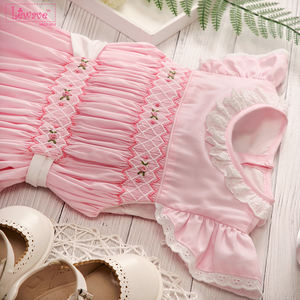 Belle robe de filles de broderie d'ange de tissu de piqué rose décontracté-100% coton LD424 - Product Image 2