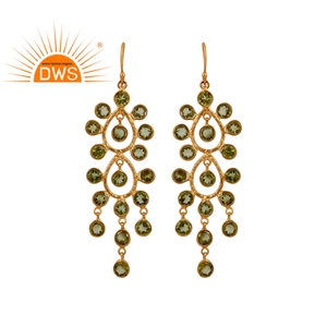 18k Yellow Gold Plated Sterling <b>Silver</b> Wholesale Women <b>Earring</b> Jewelry Handmade Natural Peridot Chandelier <b>Dangle</b> <b>Earring</b> - Product Image 1