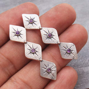 ศิลปะสไตล์พลอยอเมทิส925เงินสเตอร์ลิงห้อยต่างหูเครื่องประดับผู้หญิงอินเทรนด์ขายส่งพลอยเครื่องประดับปรับ - Product Image 2