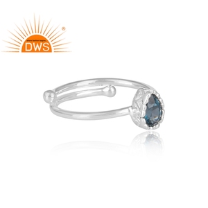 Natural London Blue Topaz Gemstone Ring Jewelry Fine Sterling <b>Solid</b> <b>Silver</b> Stackable Statement Ring Wholesaler - Product Image 3