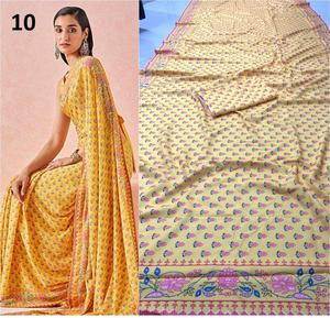 Saree coloré indien dernier concepteur vêtements de fête mariage dames femmes porter Georgette soie broderie travail Sari avec Blouse vêtement - Product Image 3