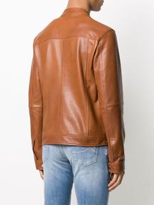 Blouson homme en cuir véritable peau d'agneau, de marque, marron, avec fermeture éclair, à col montant, tendance, vente en gros, - Product Image 3