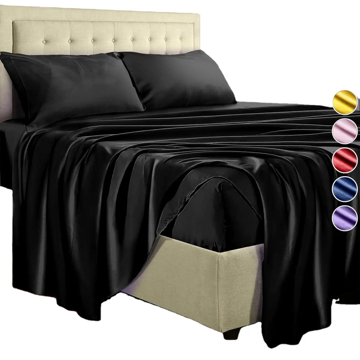 Classic European Style Silk feeling bedding sets wrinkle free cooling satin bed Sheets sets for hotel hospital