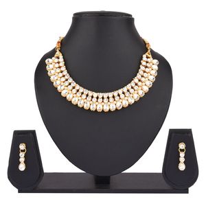 Indian Jewelry Cubic Zirconia CZ Crystal Choker Necklace Drop Earrings Set for Women Girls - Product Image 3