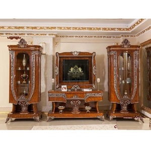 Meuble TV mural en teck de style moderne, taille et couleur personnalisables, sculpté à la main, meuble de présentation pour salon - Product Image 1
