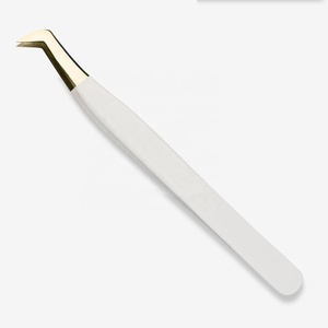 Pinces à cils professionnelles en acier inoxydable pour extensions de cils, pointe inclinée, longueur 10 mm - Product Image 1
