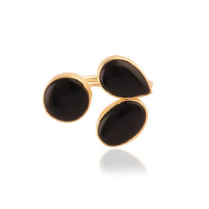 Bague en onyx, triple pierre, plaqué or 24k, ajustable à la main, pour femmes, nouveau style, mode - Product Image 3