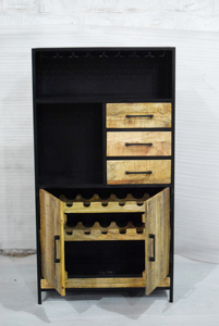 Tiroirs hauts vintage en bois de manguier massif pour le salon Casier à vin en verre cintre armoire pour la maison et le restaurant - Product Image 5