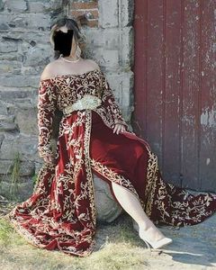 RED BEAUTIFUL KARAKOU CAFTAN DRESS EMBROIDERY of DABKA, CRYSTAL GLASS BEADS,GLASS STONE WORK for PARTY-WEAR @ 2022 - Product Image 1