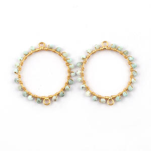 Boucles d'oreilles en pierres précieuses de Larimar naturel plaqué or, boucles d'oreilles à double caution en fil de fer, paires de rondelles, jolis connecteurs. - Product Image 1