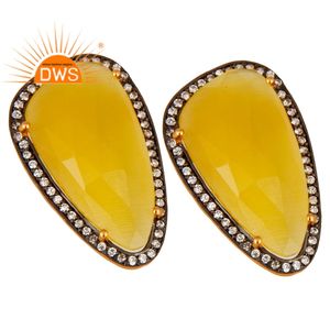 ต่างหูพลอยมูนสโตนสีเหลืองเซอร์คอน สไตล์ทันสมัย เงินแท้ 925 ชุบทอง ต่างหูแบบติดหู ผู้จำหน่ายเครื่องประดับ - Product Image 2