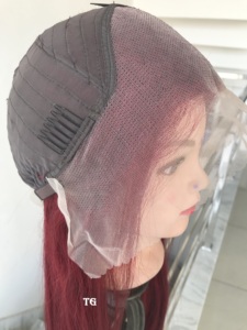 <b>Top</b> Grade 10A Virgin Burgundy Red Brazilian Human Hair 13x4 for Wig <b>Silky</b> Straight Wave Machine Double Weft Drop - Product Image 6