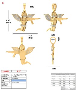 NUEVO Colgante de hada personalizado con oro amarillo de 14K y diamantes naturales-Peso de oro de 5,20 gramos y peso de 0,47 quilates PARA HOMBRES - Product Image 2
