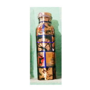 Botella de cobre de diseño elegante con estampado multicolor India Ayurvédica para frascos de buena salud humana - Product Image 1