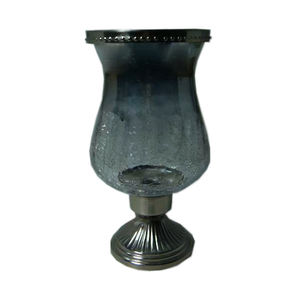 <b>Grey</b> Color Crackle Design Glass <b>Candle</b> Holder - Product Image 1