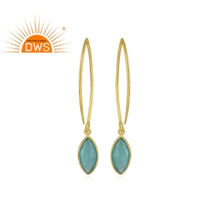 Boucles d'oreilles pendantes en argent sterling 925 plaqué or, forme bonbon brillant, calcédoine aqua, tendance, cadeau de mariage ou de fête - Product Image 3