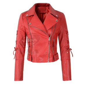 महिला पु चमड़े की जैकेट कोट रिवेट जिपर मोटरसाइकिल नकली नरम चमड़े के पंक ओवरकोट महिला लाल काले सफेद कपड़े - Product Image 5