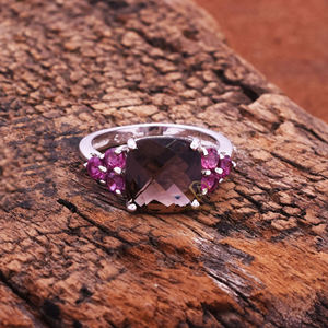 Haute qualité naturel Quartz fumé pierres précieuses bague de mariage en argent Sterling à la main coussin forme femmes bijoux en gros - Product Image 1