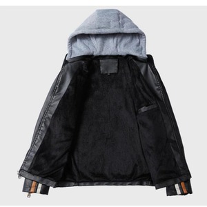 Geaca De Piele para hombre, chaqueta forrada De cuero con forro polar y cremallera, para invierno - Product Image 4