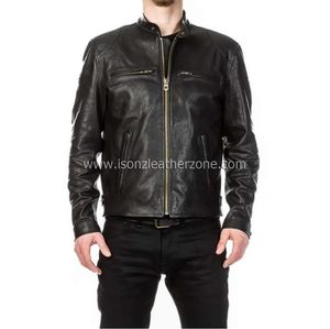 Chaqueta de motorista formal de invierno para hombre en piel de vaca negra - Product Image 1
