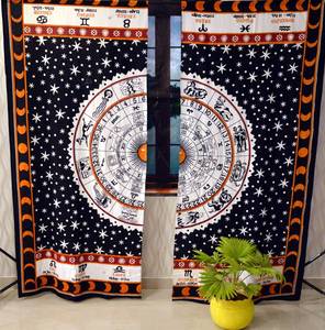 Signe du soleil du zodiaque fait à la main petit coton rideau astrologie porte fenêtre rideau drapé cantonnière décor à la maison par les expéditeurs indiens - Product Image 5