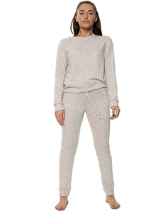 Ladies Women's 2pcs Marl Knitted Ribbed Active Bottoms Lounge Wear Sweatshirt Tracksuit - Product Image 4