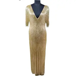 Lavish Gold Handmade Heavy Pailletten Fransen Kleid/Kleid