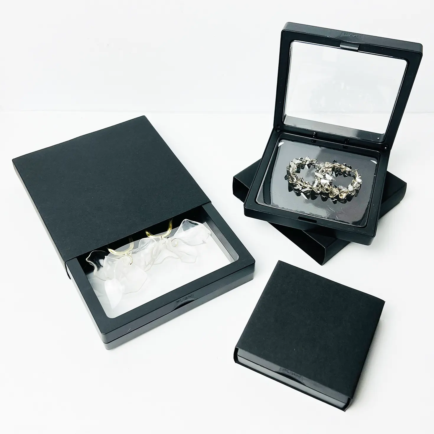 Прозрачная шкатулка для драгоценностей на заказ, роскошный бумажный ящик для хранения ожерелья, кольца, ПЭ 3D пленка, подвесная упаковочная коробка