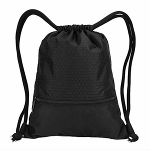 Mochila de corda em nylon com zíper frontal, mochila personalizada 600d de poliéster com cordão, bolso