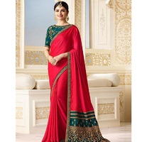 Sari de Seda Pakistaní e India en Color Granate, de Buena Venta, Diseñado por AJM TRADE HOUSE, Modelo 1039
