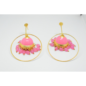 Boucles d'oreille rondes en laiton, finition mate, doré, traditionnel, meenakari, fait à la main, jhumka, pour filles et femmes - Product Image 2